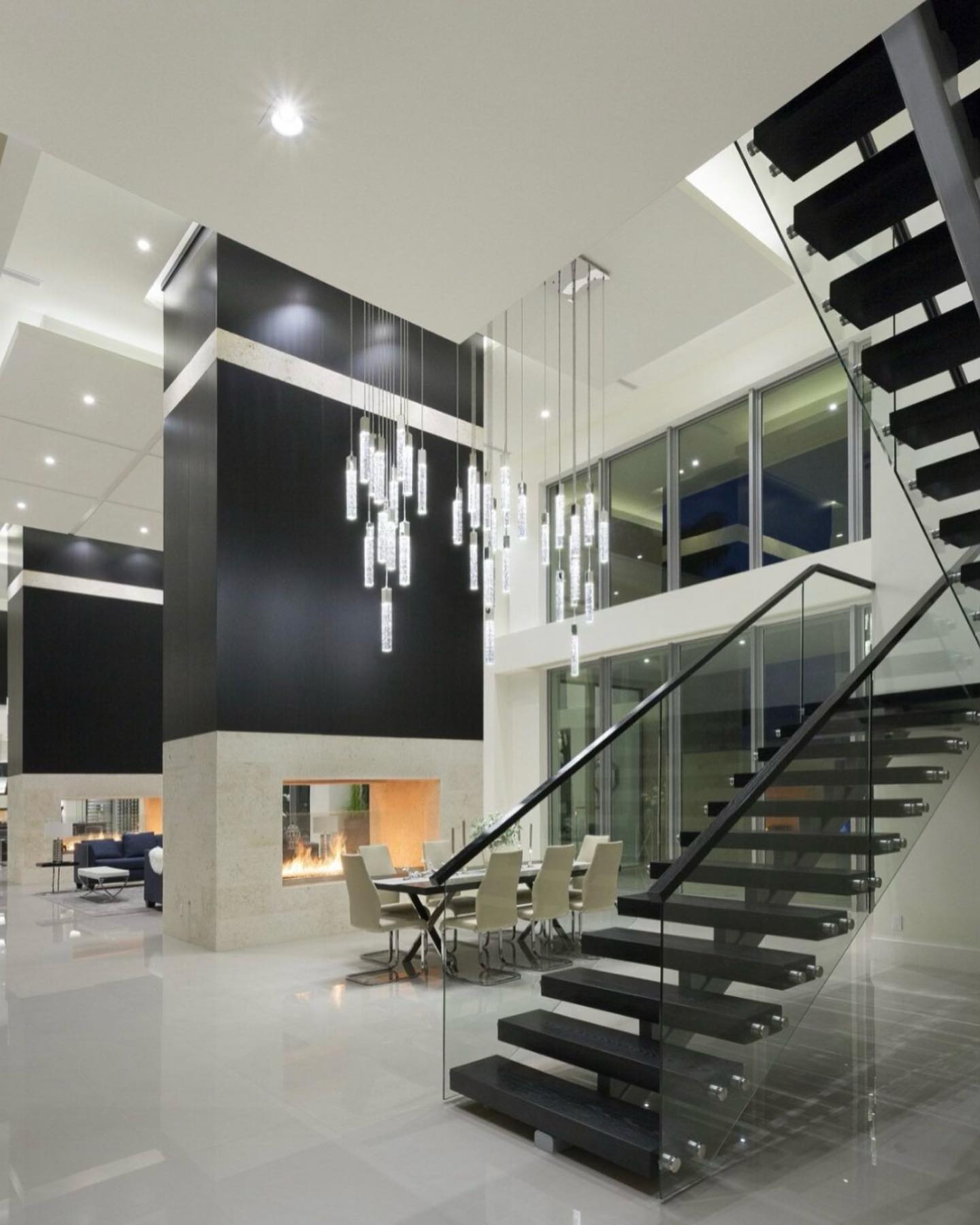 Architectural glass railing with black metal framing