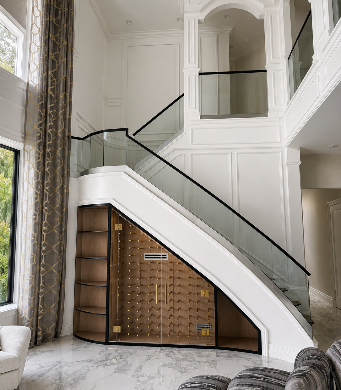 Custom glass railing & enclosed wine room by Architectural Glass and Design